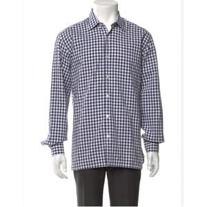 Saks Fifth Avenue Navy Checkered Button Down Men's Small